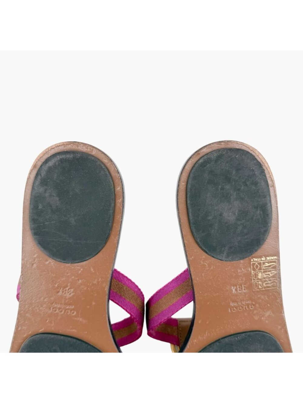 Gucci GG Web Stripe Thong Sandals Flat Brown Purple Size 38.5 US 8.5 Women’s - Picture 14 of 15